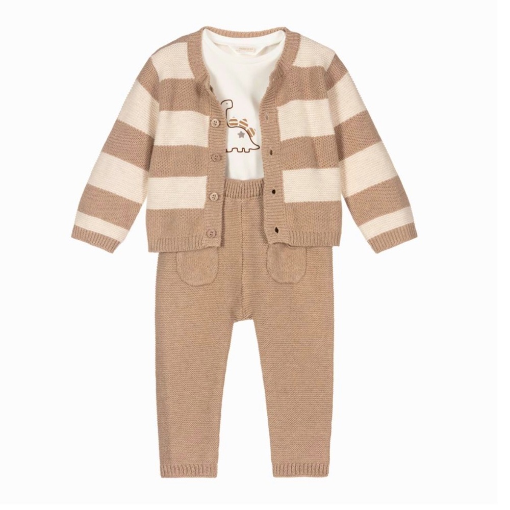 Sweet beige and ivory, organic cotton outfit set for baby boys from Mayoral